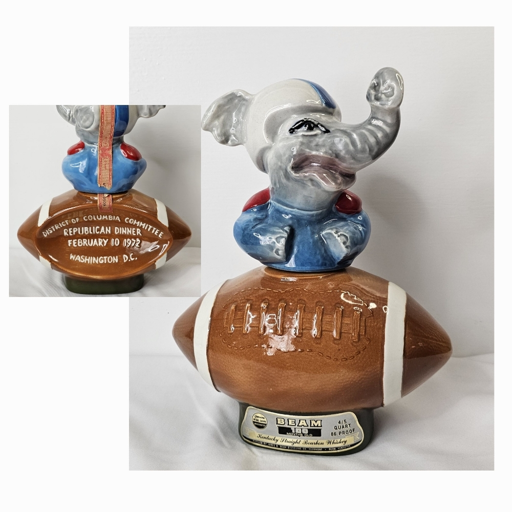 Jim Beam Republican GOP Elephant Football Whiskey Decanter 1972 Dinner Ltd. Ed.